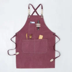 Chef Apron Black for Men Women with Pocket, Cotton Canvas Work Apron Cross Back Heavy Duty Adjustable