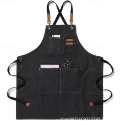 Chef Apron For Women and Men, Kitchen Cooking Apron, Personalised Gardening Apron with Pocket Work Aprons Cross Back Heavy Duty Adjustable
