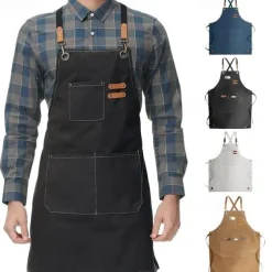 Chef Apron For Women and Men, Kitchen Cooking Apron, Personalised Gardening Apron with Pocket Work Aprons Cross Back Heavy Duty Adjustable