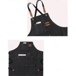 Chef Apron For Women and Men, Kitchen Cooking Apron, Personalised Gardening Apron with Pocket Work Aprons Cross Back Heavy Duty Adjustable