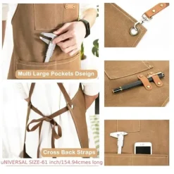 Chef Apron For Women and Men, Kitchen Cooking Apron, Personalised Gardening Apron with Pocket Work Aprons Cross Back Heavy Duty Adjustable