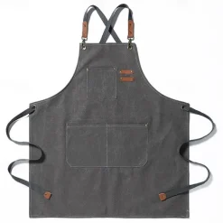 Chef Aprons for Men Women with Large Pockets, Cotton Canvas Cross Back Heavy Duty Adjustable Work Apron
