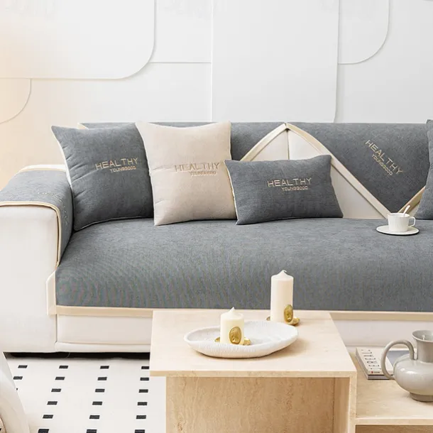 Chenille Sofa Mat Sofa Cover Couch Slipcover Anti-Cat Scratch Sofa Seat Pad Sectional Cover for Armchair Loveseat 4 or 3 seater L shape for Kids,Pet,Cats(Not Sold By A Set)