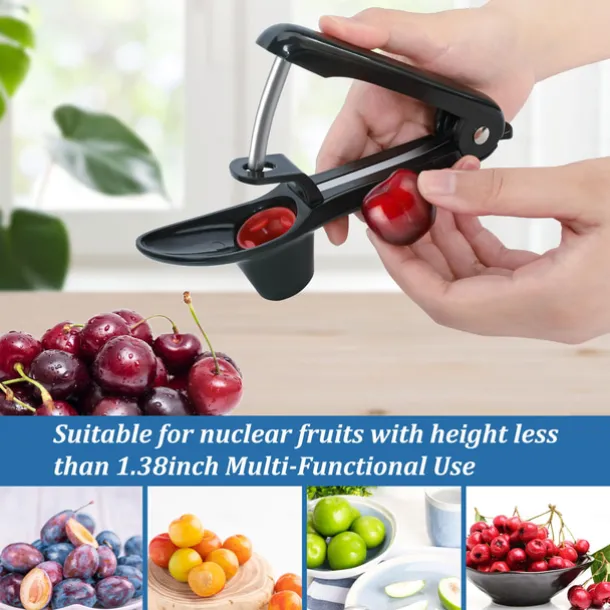 Cherry Pitter - Stainless Steel Cherries Corer Pitter Tool with Hand-held Push Design, Save Time & Space for Making Cherry Jam with Lock Design