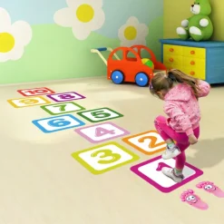 Children's Cartoon Pattern Hopscotch Floor Stickers Kindergarten Early Education Interactive Decoration Classic Digital Jump Grid Floor Wall Stickers for bedroom living room