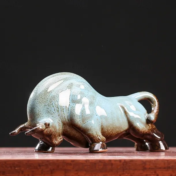 Chinese Feng Shui Ceramic Bull Figurine - Prosperity Attracting Wealth Buffalo Statue, Office Desk Decor, Zodiac Animal Handicraft, Non-Electric Collectible