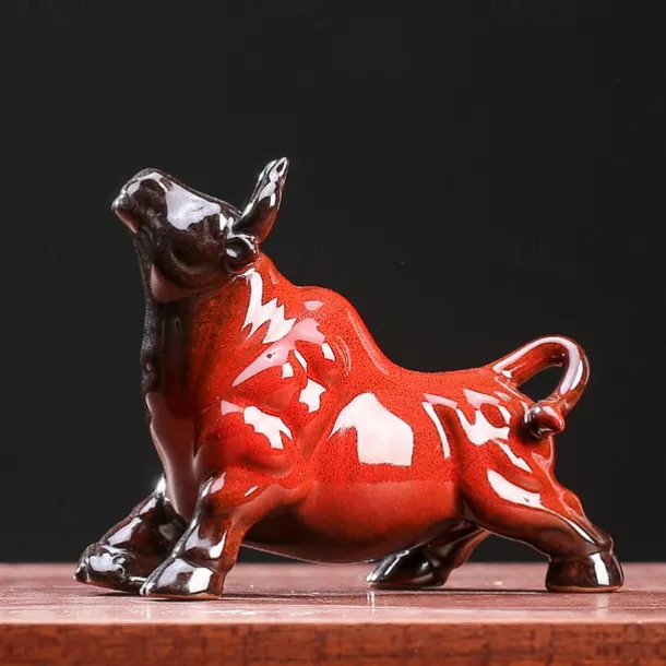 Chinese Feng Shui Ceramic Bull Figurine - Prosperity Attracting Wealth Buffalo Statue, Office Desk Decor, Zodiac Animal Handicraft, Non-Electric Collectible