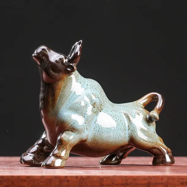 Chinese Feng Shui Ceramic Bull Figurine - Prosperity Attracting Wealth Buffalo Statue, Office Desk Decor, Zodiac Animal Handicraft, Non-Electric Collectible