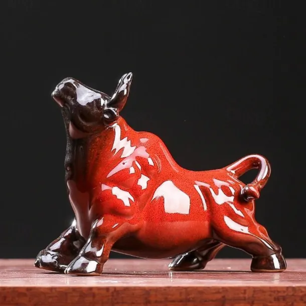 Chinese Feng Shui Ceramic Bull Figurine - Prosperity Attracting Wealth Buffalo Statue, Office Desk Decor, Zodiac Animal Handicraft, Non-Electric Collectible