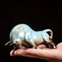 Chinese Feng Shui Ceramic Bull Figurine - Prosperity Attracting Wealth Buffalo Statue, Office Desk Decor, Zodiac Animal Handicraft, Non-Electric Collectible