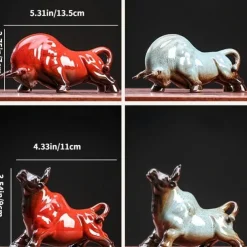 Chinese Feng Shui Ceramic Bull Figurine - Prosperity Attracting Wealth Buffalo Statue, Office Desk Decor, Zodiac Animal Handicraft, Non-Electric Collectible