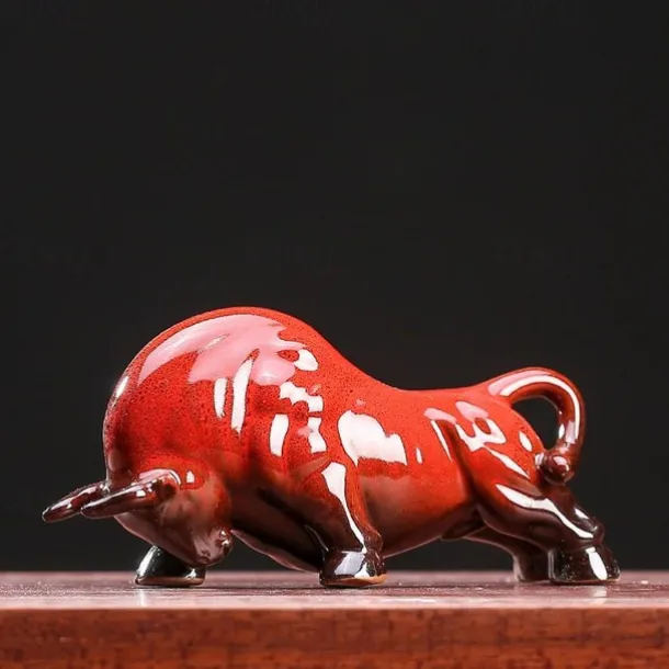 Chinese Feng Shui Ceramic Bull Figurine - Prosperity Attracting Wealth Buffalo Statue, Office Desk Decor, Zodiac Animal Handicraft, Non-Electric Collectible