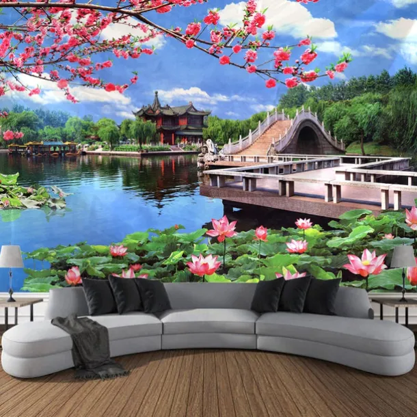 Chinese Garden Hanging Tapestry Wall Art Large Tapestry Mural Decor Photograph Backdrop Blanket Curtain Home Bedroom Living Room Decoration