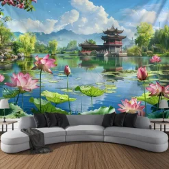 Chinese Garden Hanging Tapestry Wall Art Large Tapestry Mural Decor Photograph Backdrop Blanket Curtain Home Bedroom Living Room Decoration