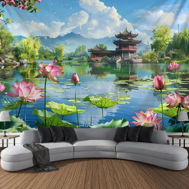 Chinese Garden Hanging Tapestry Wall Art Large Tapestry Mural Decor Photograph Backdrop Blanket Curtain Home Bedroom Living Room Decoration