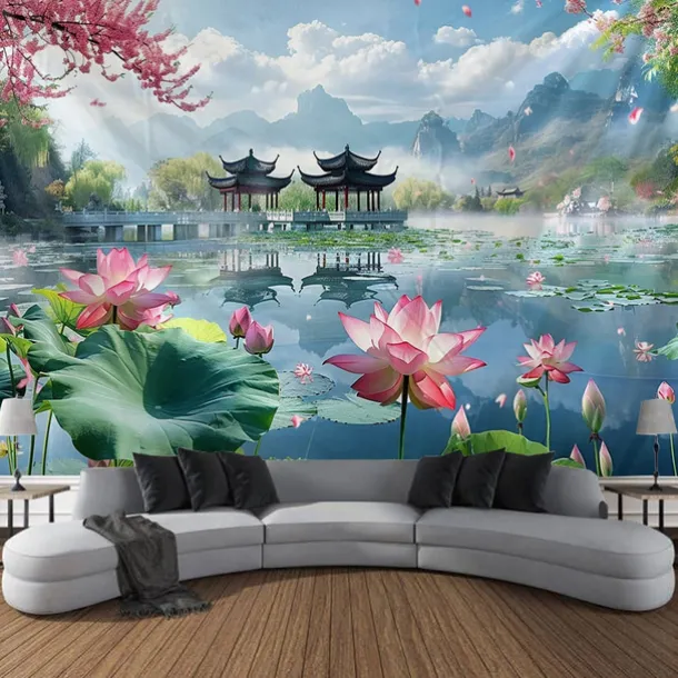 Chinese Garden Hanging Tapestry Wall Art Large Tapestry Mural Decor Photograph Backdrop Blanket Curtain Home Bedroom Living Room Decoration