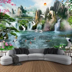 Chinese Landscape Painting Hanging Tapestry Wall Art Large Tapestry Mural Decor Photograph Backdrop Blanket Curtain Home Bedroom Living Room Decoration