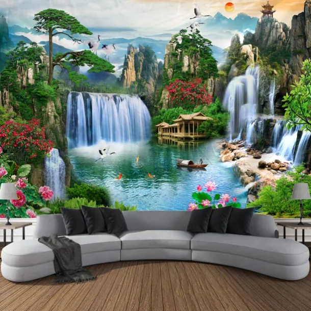 Chinese Landscape Painting Hanging Tapestry Wall Art Large Tapestry Mural Decor Photograph Backdrop Blanket Curtain Home Bedroom Living Room Decoration