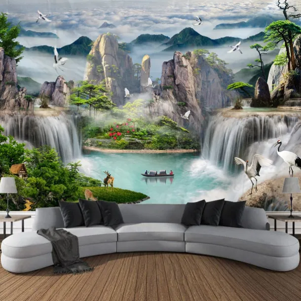 Chinese Landscape Painting Hanging Tapestry Wall Art Large Tapestry Mural Decor Photograph Backdrop Blanket Curtain Home Bedroom Living Room Decoration