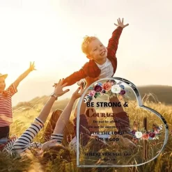 Christian Gift Joshua 19 God Scripture Acrylic Plaque Be Strong And Courageous Encouragement Gift For Boy Girl Cross Flower Butterfly Desk Heart Plaque Religious Gift For Women Men