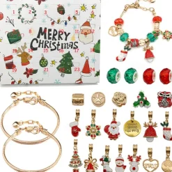 Christmas Advent Calendar Pink Bracelets 2025 for Girls 24 Days Xmas Countdown Calendar DIY Jewelry Making Kit Gift 22 Charm Beads 2 Bracelets for Kids Teens Women