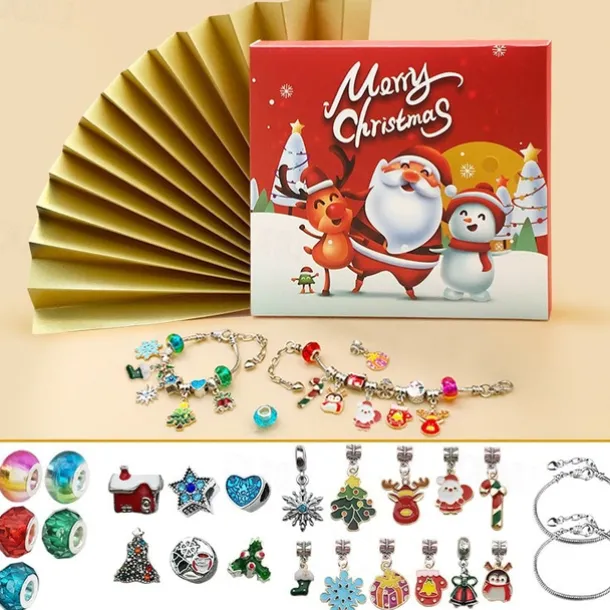 Christmas Advent Calendar Pink Bracelets 2025 for Girls 24 Days Xmas Countdown Calendar DIY Jewelry Making Kit Gift 22 Charm Beads 2 Bracelets for Kids Teens Women