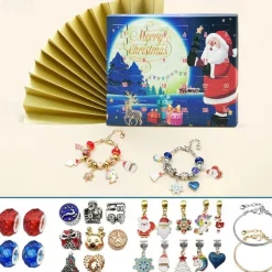 Christmas Advent Calendar Pink Bracelets 2025 for Girls 24 Days Xmas Countdown Calendar DIY Jewelry Making Kit Gift 22 Charm Beads 2 Bracelets for Kids Teens Women