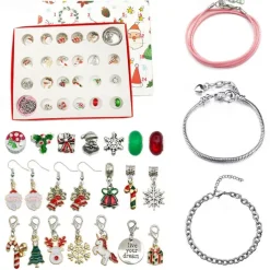 Christmas Advent Calendar Pink Bracelets 2025 for Girls 24 Days Xmas Countdown Calendar DIY Jewelry Making Kit Gift 22 Charm Beads 2 Bracelets for Kids Teens Women