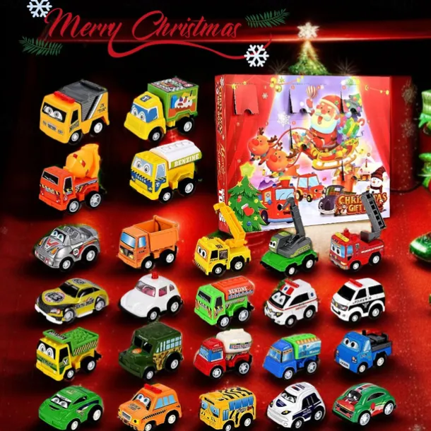 Christmas Advent Calendar 2025, Advent Calendar Children with 24 Days Countdown Pulls Back Cars Toy Christmas Countdown Calendar Blind Box Gift for Kids Boys and Girls