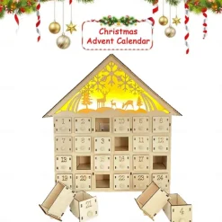 Christmas Advent Calendar for Filling, Advent Calendar House, Christmas Calendar, Christmas 24 Days Countdown Calendar Cabinet Wooden House, Modern Christmas Decoration