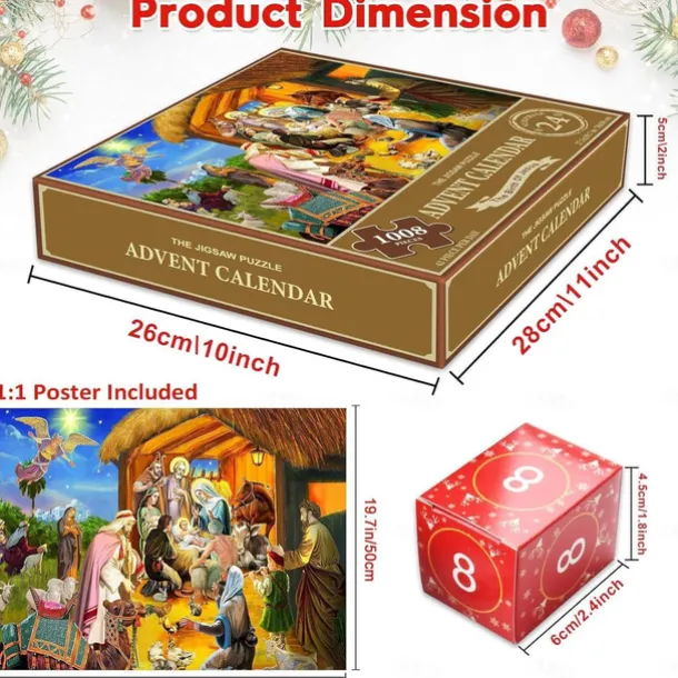 Christmas Advent Calendar 2025 - Welcoming The Nativity, Christmas Advent Calendar Jigsaw Puzzle 24 Boxes,1008 Pieces Puzzles Countdown To Christmas, Xmas Gifts For Women Men Kids