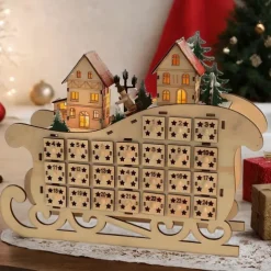 Christmas Advent Calendars Wood Sled LED Lights 24 Days Countdown Storage Organization Figurines Room Home Decor 2025 News