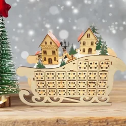 Christmas Advent Calendars Wood Sled LED Lights 24 Days Countdown Storage Organization Figurines Room Home Decor 2025 News