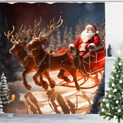 Christmas Bathroom Deco Shower Curtain with Hooks Bathroom Decor Waterproof Fabric Shower Curtain Set with12 Pack Plastic Hooks