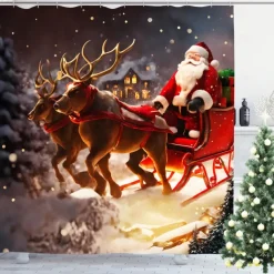 Christmas Bathroom Deco Shower Curtain with Hooks Bathroom Decor Waterproof Fabric Shower Curtain Set with12 Pack Plastic Hooks