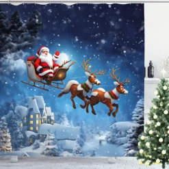 Christmas Bathroom Deco Shower Curtain with Hooks Bathroom Decor Waterproof Fabric Shower Curtain Set with12 Pack Plastic Hooks