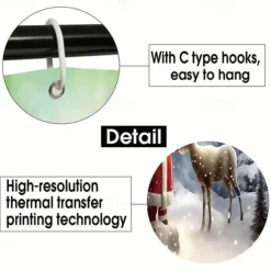 Christmas Bathroom Deco Shower Curtain with Hooks Bathroom Decor Waterproof Fabric Shower Curtain Set with12 Pack Plastic Hooks