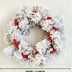 Christmas Candle Garland Rings Flocked Red Fruits Candle Holder Garland Artificial Berries Candle Rings with Pine Cones Mini Wreaths Christmas Centrepiece for Table(Without Candle)