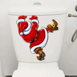 Christmas Creative Climbing Santa Claus Sticker, Toilet Lid Decorative Sticker, Toilet Lid Decorative Sticker, Toilet Lid Decal, Toilet Cover Sticker, Restroom Renovation Removable Stickers