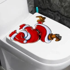 Christmas Creative Climbing Santa Claus Sticker, Toilet Lid Decorative Sticker, Toilet Lid Decorative Sticker, Toilet Lid Decal, Toilet Cover Sticker, Restroom Renovation Removable Stickers