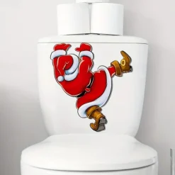Christmas Creative Climbing Santa Claus Sticker, Toilet Lid Decorative Sticker, Toilet Lid Decorative Sticker, Toilet Lid Decal, Toilet Cover Sticker, Restroom Renovation Removable Stickers