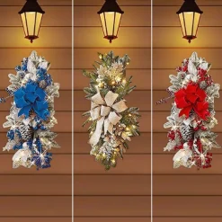 Christmas Decorations Christmas Wreaths Xmas Swags with Lights Cordless Prelit Stairway Stairway Staircase Window Wall Decoration Teardrop Trim Wreath Rattan Shopping Mall Hotel Outdoor