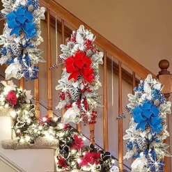Christmas Decorations Christmas Wreaths Xmas Swags with Lights Cordless Prelit Stairway Stairway Staircase Window Wall Decoration Teardrop Trim Wreath Rattan Shopping Mall Hotel Outdoor