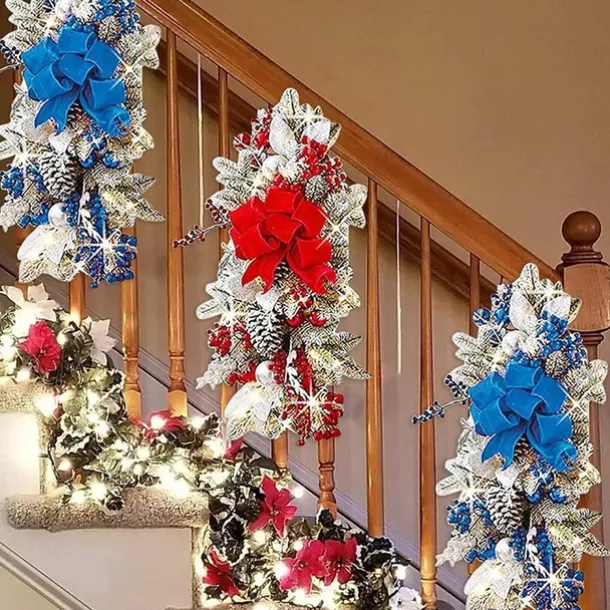 Christmas Decorations Christmas Wreaths Xmas Swags with Lights Cordless Prelit Stairway Stairway Staircase Window Wall Decoration Teardrop Trim Wreath Rattan Shopping Mall Hotel Outdoor