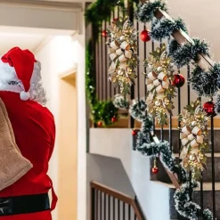 Christmas Decorations Christmas Wreaths Xmas Swags with Lights Cordless Prelit Stairway Stairway Staircase Window Wall Decoration Teardrop Trim Wreath Rattan Shopping Mall Hotel Outdoor