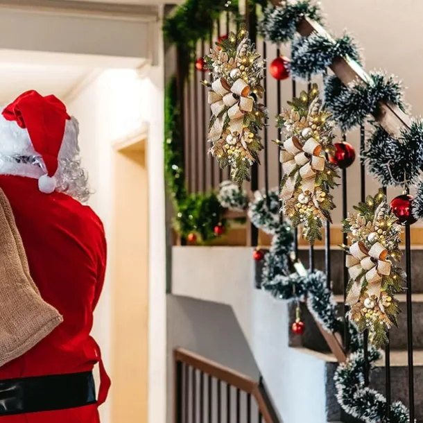 Christmas Decorations Christmas Wreaths Xmas Swags with Lights Cordless Prelit Stairway Stairway Staircase Window Wall Decoration Teardrop Trim Wreath Rattan Shopping Mall Hotel Outdoor