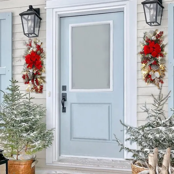 Christmas Decorations Christmas Wreaths Xmas Swags with Lights Cordless Prelit Stairway Stairway Staircase Window Wall Decoration Teardrop Trim Wreath Rattan Shopping Mall Hotel Outdoor