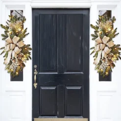 Christmas Decorations Christmas Wreaths Xmas Swags with Lights Cordless Prelit Stairway Stairway Staircase Window Wall Decoration Teardrop Trim Wreath Rattan Shopping Mall Hotel Outdoor