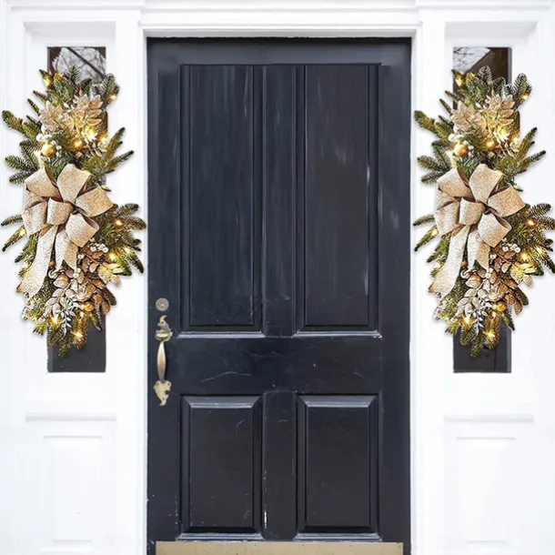 Christmas Decorations Christmas Wreaths Xmas Swags with Lights Cordless Prelit Stairway Stairway Staircase Window Wall Decoration Teardrop Trim Wreath Rattan Shopping Mall Hotel Outdoor