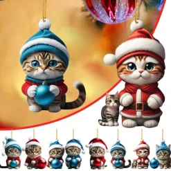 Christmas Decorations 2D Acrylic Cat Pendant Christmas Tree Hanging Decorations Cat Christmas Decorations Pendant Xmas Gift